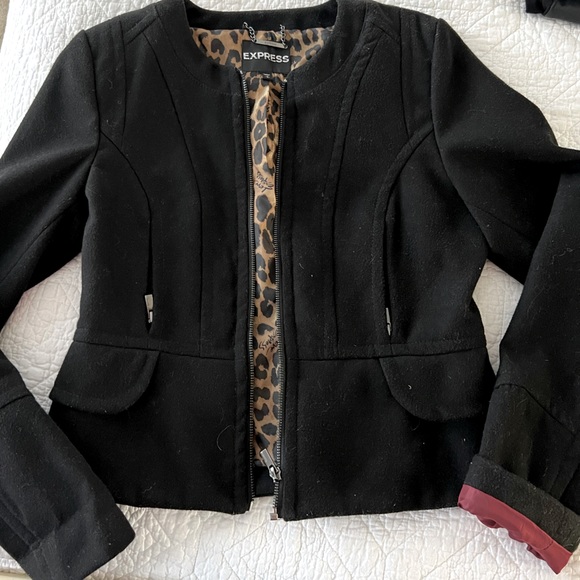 Black, wool like blazer/pea coat with patterned lining. - Picture 5 of 5